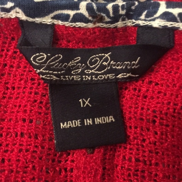 New Lucky Brand tank top red mesh top blue medallion Plus 1X - Picture 6 of 8